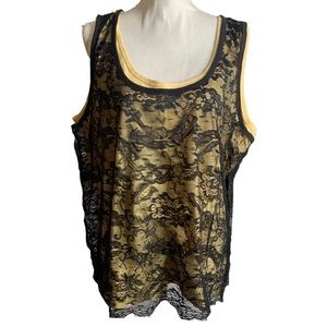 Michael Kors Plus Size Sexy black lace overlay tank top stretch size 3X